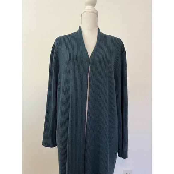 Eileen Fisher Italian Fine Merino Wool Long Cardigan Size 3X Blue Ribbed Luxury - Picture 5 of 7